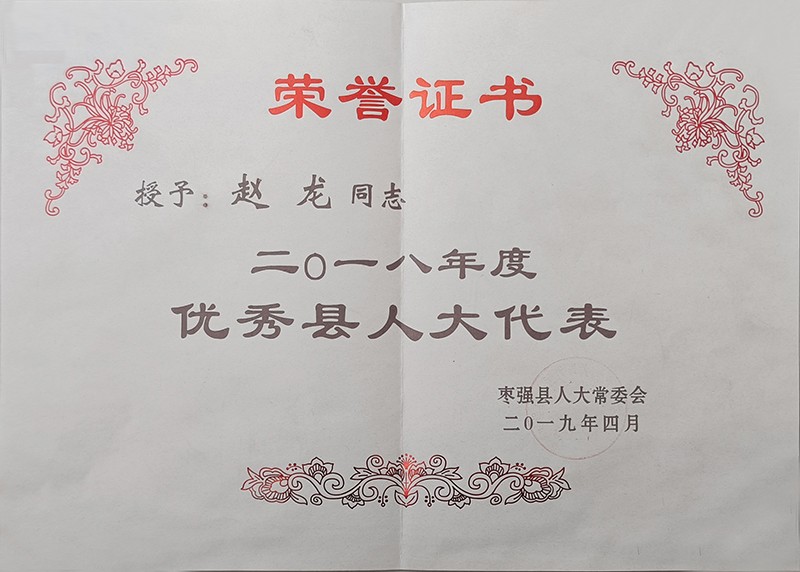 人大代表荣誉证书